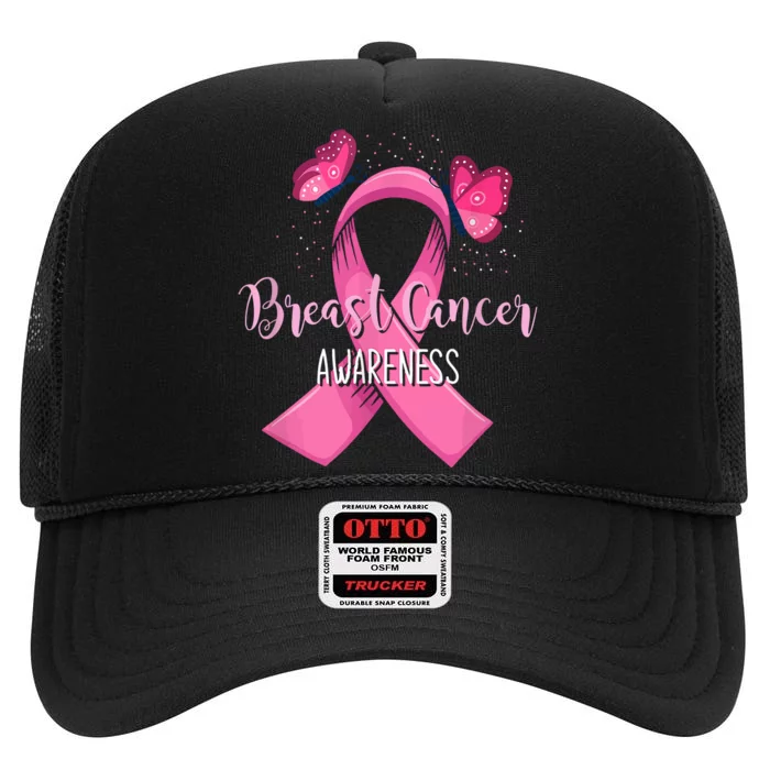 Breast Cancer Awareness Support High Crown Mesh Trucker Hat