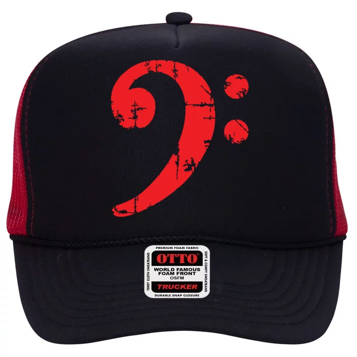 Bass Clef Antique Red Bass Players High Crown Mesh Trucker Hat