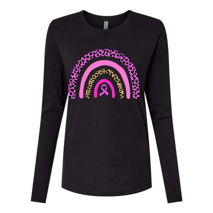 Breast Cancer Awareness Rainbow Leopard Design Womens Cotton Relaxed Long Sleeve T-Shirt