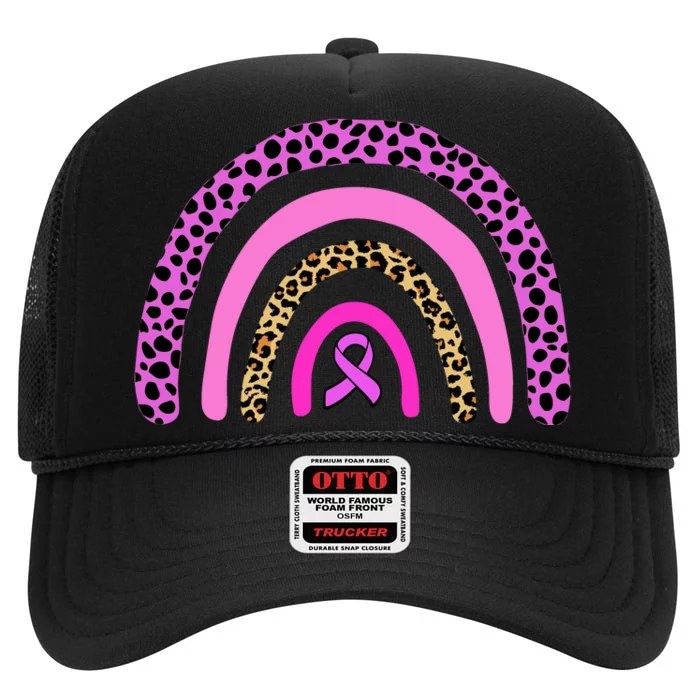 Breast Cancer Awareness Rainbow Leopard Design High Crown Mesh Trucker Hat