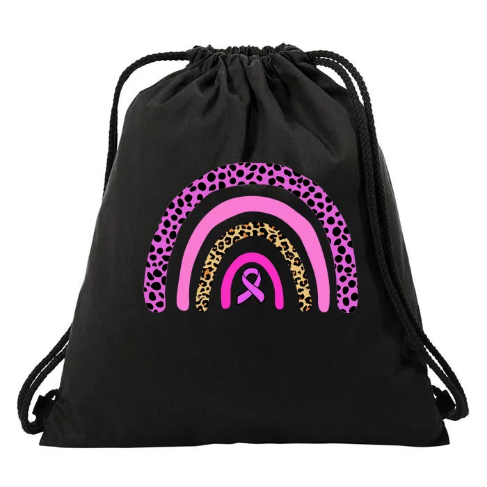 Breast Cancer Awareness Rainbow Leopard Design Drawstring Bag