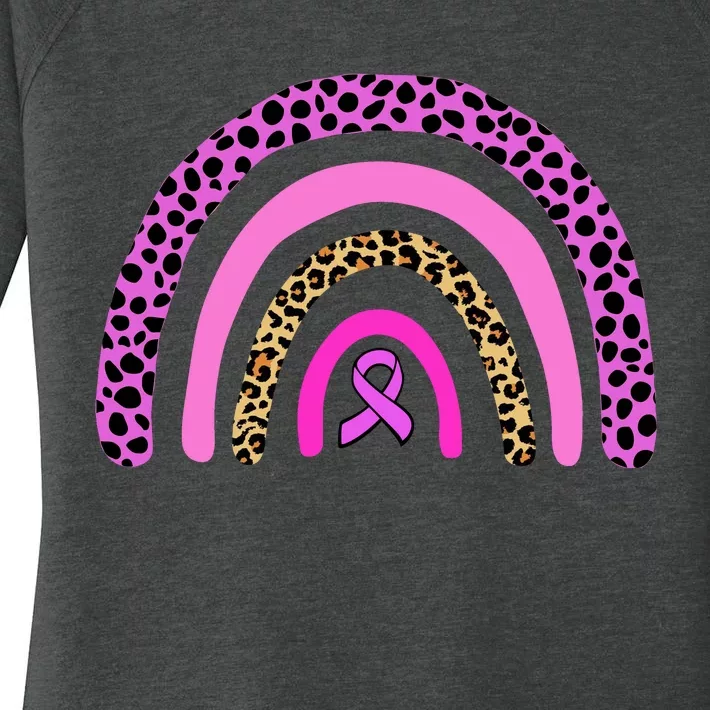 Breast Cancer Awareness Rainbow Leopard Design Women's Perfect Tri Tunic Long Sleeve Shirt