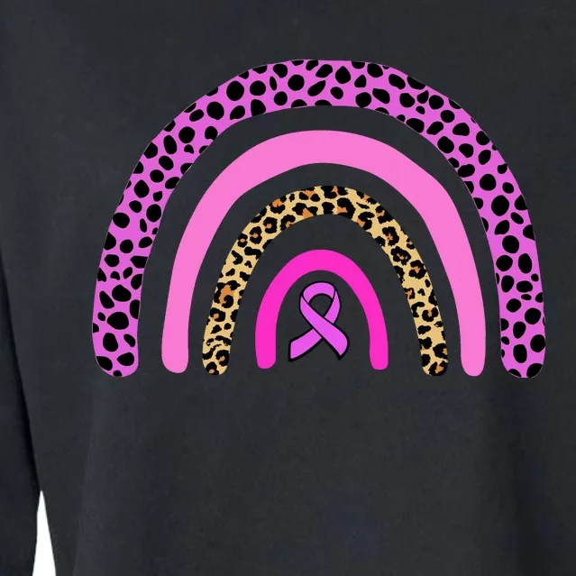 Breast Cancer Awareness Rainbow Leopard Design Cropped Pullover Crew