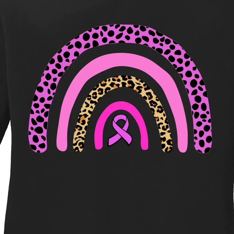 Breast Cancer Awareness Rainbow Leopard Design Ladies Long Sleeve Shirt