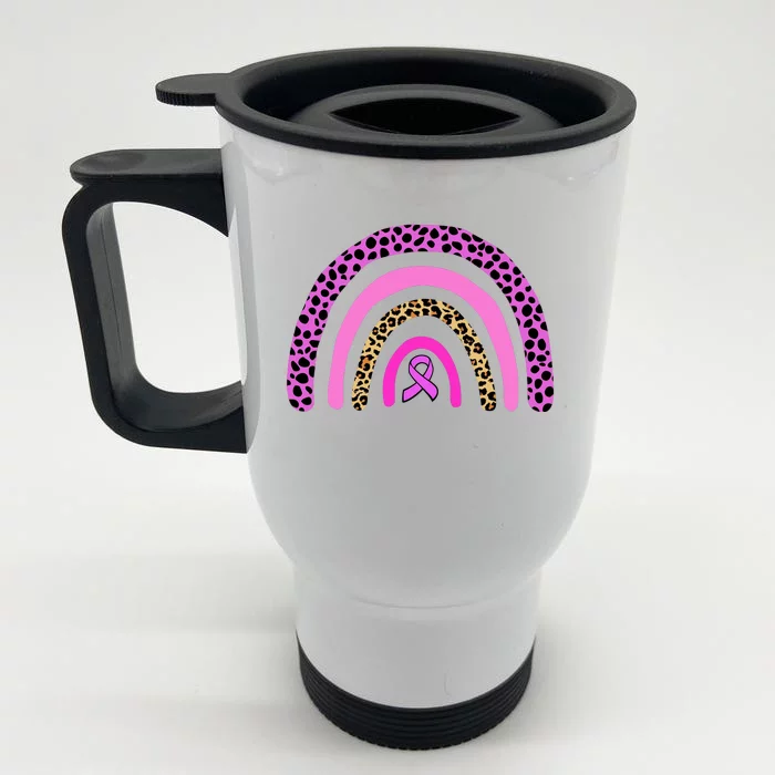 Breast Cancer Awareness Rainbow Leopard Design Front & Back Stainless Steel Travel Mug