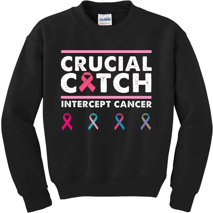 Breast Cancer Awareness Crucial A Catch Intercept Cancer Kids Sweatshirt