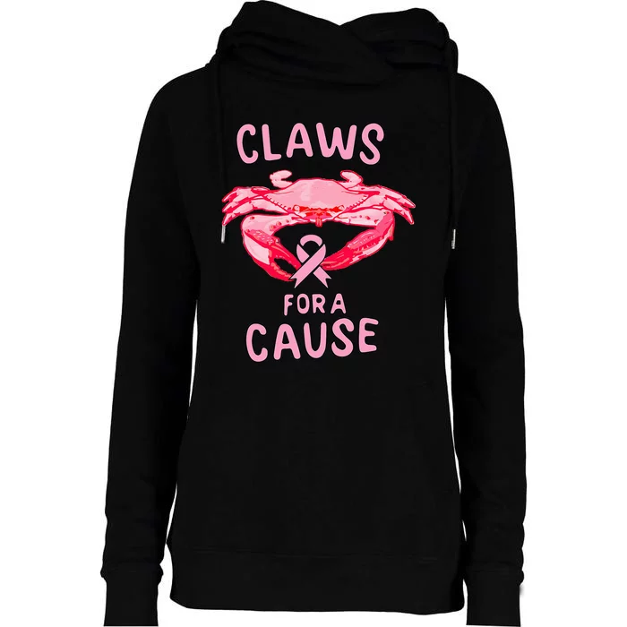 Breast Cancer Awareness Claws For A Cause Crab Womens Funnel Neck Pullover Hood