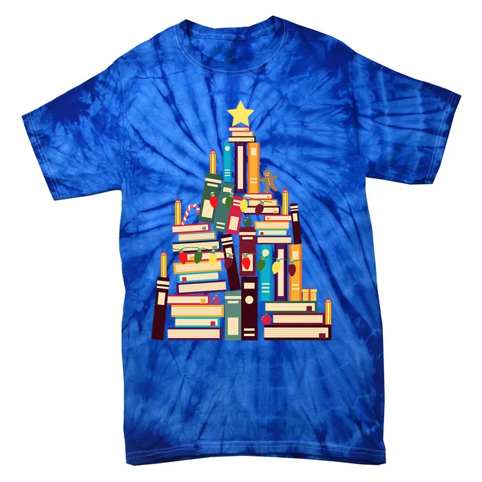 Booklovers Christmas Book Tree Funny Gift Tie-Dye T-Shirt