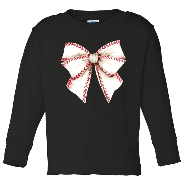 Baseball Coquette Bow Toddler Long Sleeve Shirt