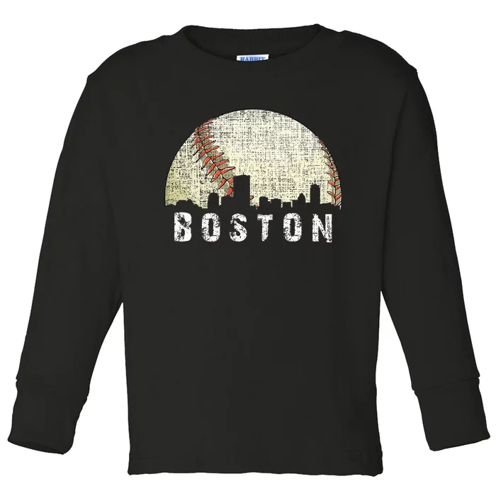 Boston Cityscape Baseball Lover Toddler Long Sleeve Shirt