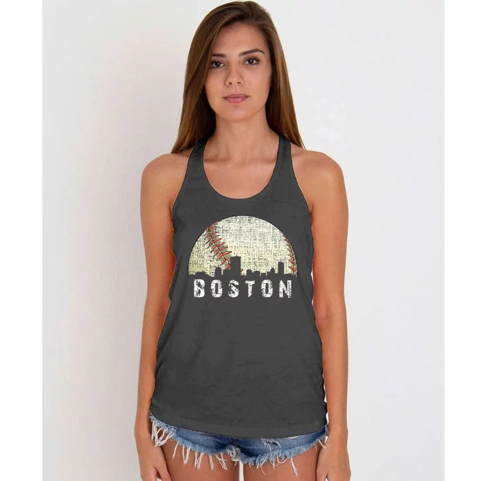 Boston Cityscape Baseball Lover Women's Knotted Racerback Tank