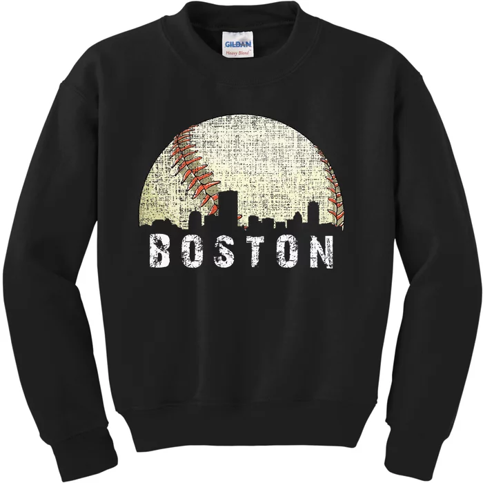 Boston Cityscape Baseball Lover Kids Sweatshirt