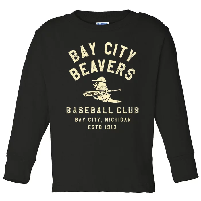 Bay City Beavers Michigan Vintage Defunct Baseball Toddler Long Sleeve Shirt