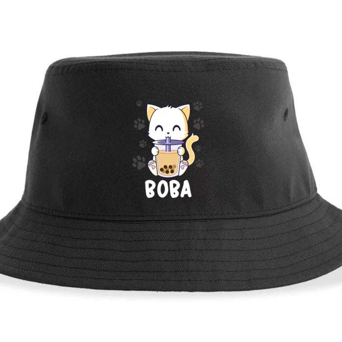 Boba Cat Bubble Tea Chibi Kitten Sustainable Bucket Hat