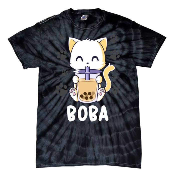 Boba Cat Bubble Tea Chibi Kitten Tie-Dye T-Shirt