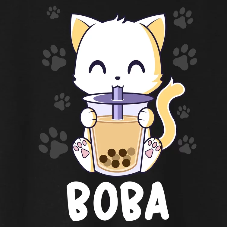 Boba Cat Bubble Tea Chibi Kitten Women's Crop Top Tee