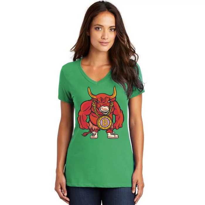 Bitcoin Chain Bull Women's V-Neck T-Shirt