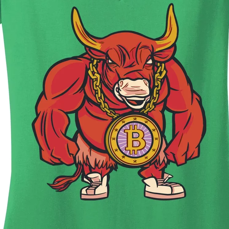 Bitcoin Chain Bull Women's V-Neck T-Shirt