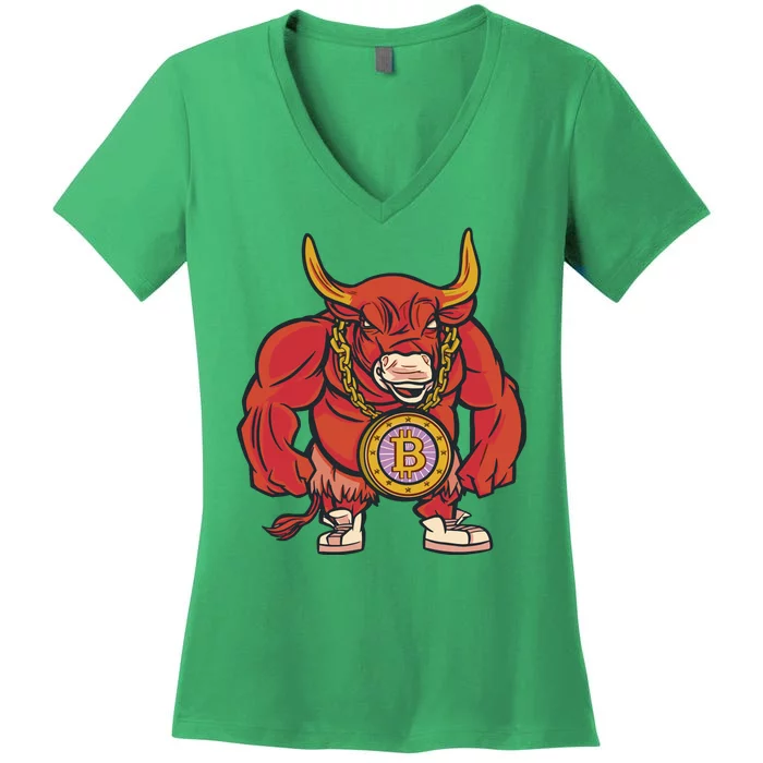 Bitcoin Chain Bull Women's V-Neck T-Shirt