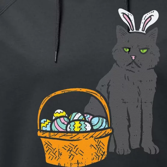 Black Cat Bunny Ears Eggs Basket Easter Pet Lover Gift Performance Fleece Hoodie