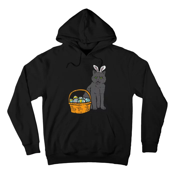 Black Cat Bunny Ears Eggs Basket Easter Pet Lover Gift Hoodie