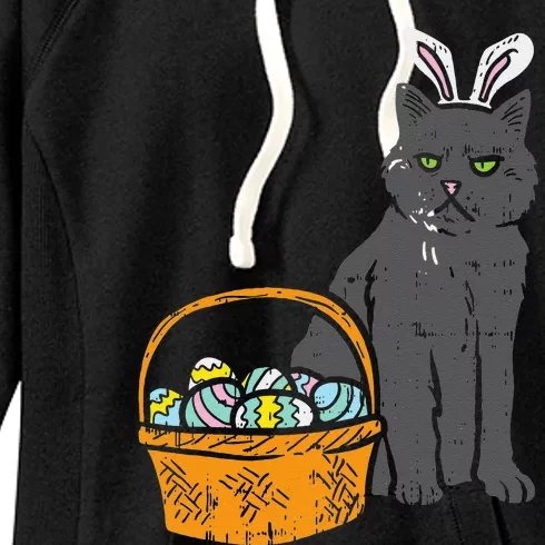 Black Cat Bunny Ears Eggs Basket Easter Pet Lover Gift Women's Fleece Hoodie