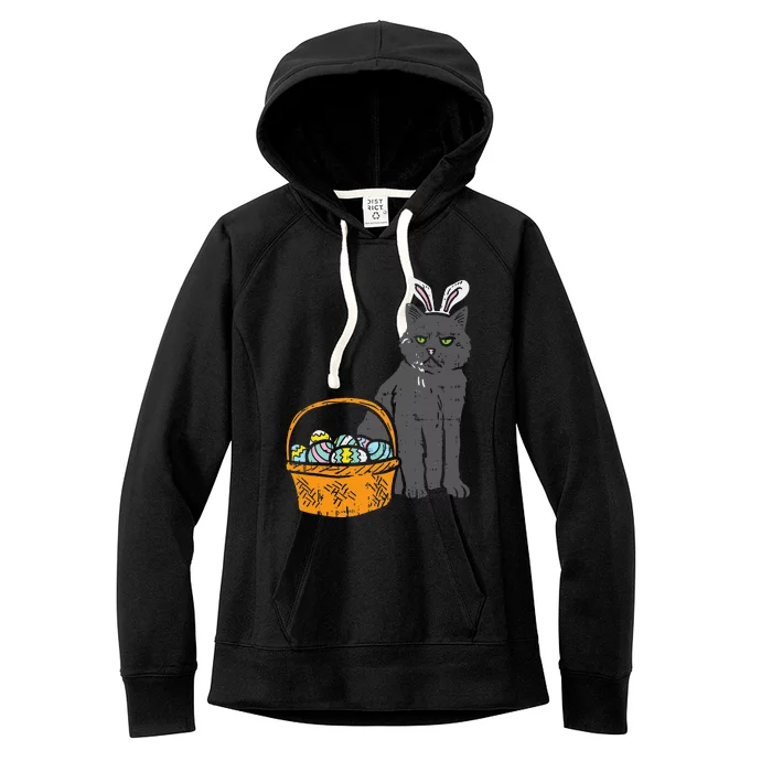 Black Cat Bunny Ears Eggs Basket Easter Pet Lover Gift Women's Fleece Hoodie