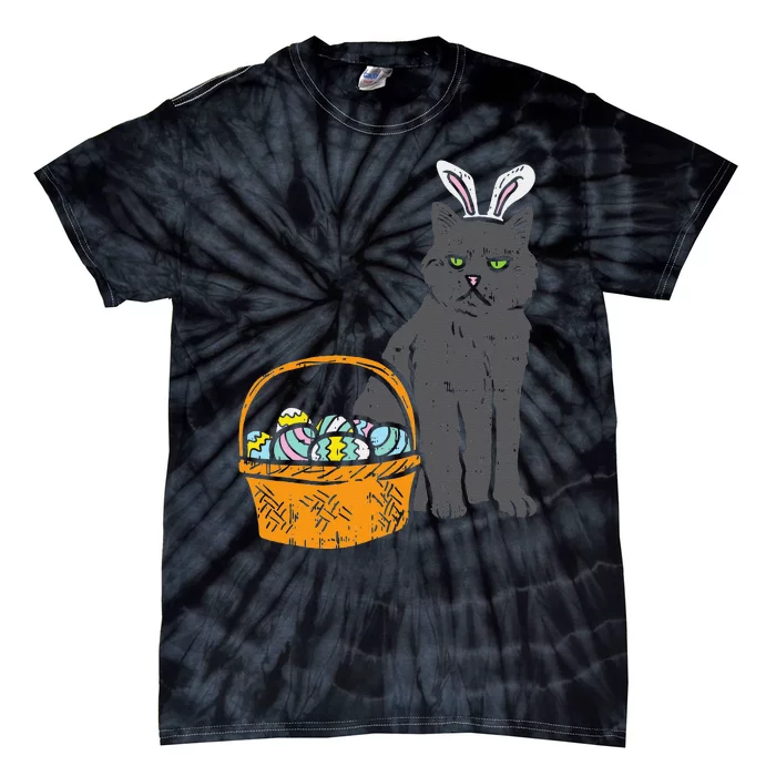 Black Cat Bunny Ears Eggs Basket Easter Pet Lover Gift Tie-Dye T-Shirt