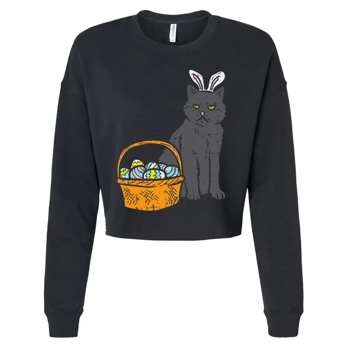 Black Cat Bunny Ears Eggs Basket Easter Pet Lover Gift Cropped Pullover Crew