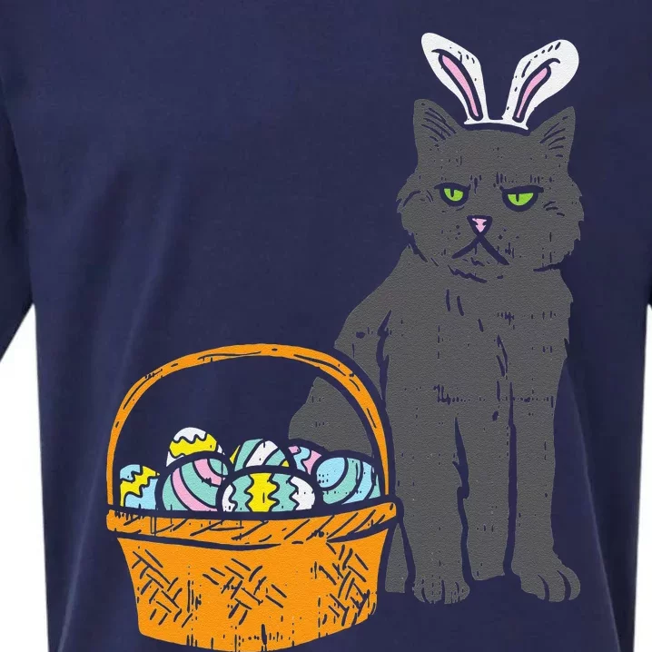 Black Cat Bunny Ears Eggs Basket Easter Pet Lover Gift Sueded Cloud Jersey T-Shirt