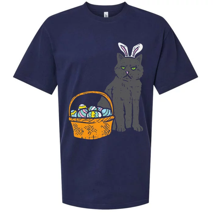 Black Cat Bunny Ears Eggs Basket Easter Pet Lover Gift Sueded Cloud Jersey T-Shirt