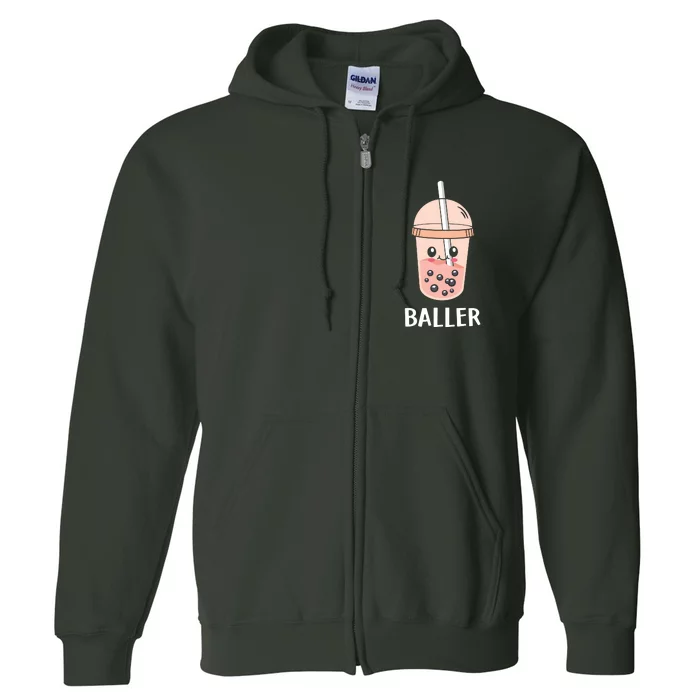 Baller Cat Boba Tea Bubble Tea Anime Kawaii Neko Strawberry Graphic Full Zip Hoodie