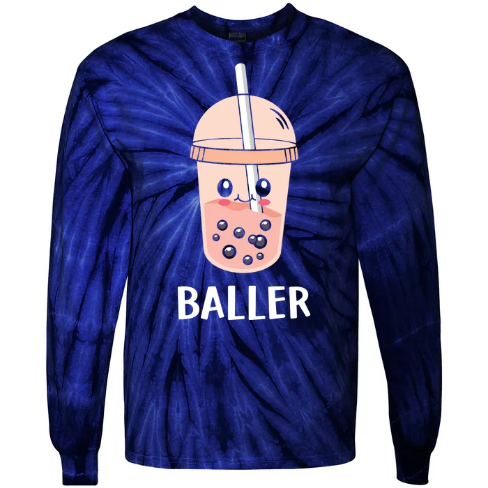 Baller Cat Boba Tea Bubble Tea Anime Kawaii Neko Strawberry Graphic Tie-Dye Long Sleeve Shirt