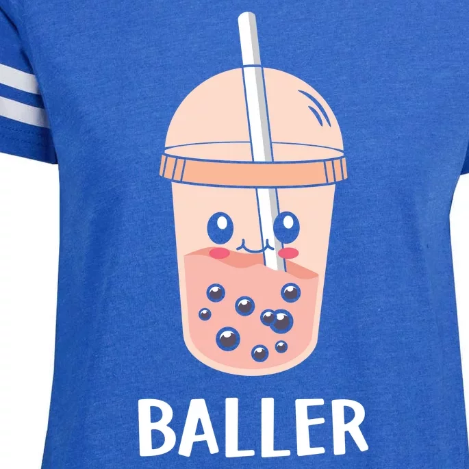 Baller Cat Boba Tea Bubble Tea Anime Kawaii Neko Strawberry Graphic Enza Ladies Jersey Football T-Shirt