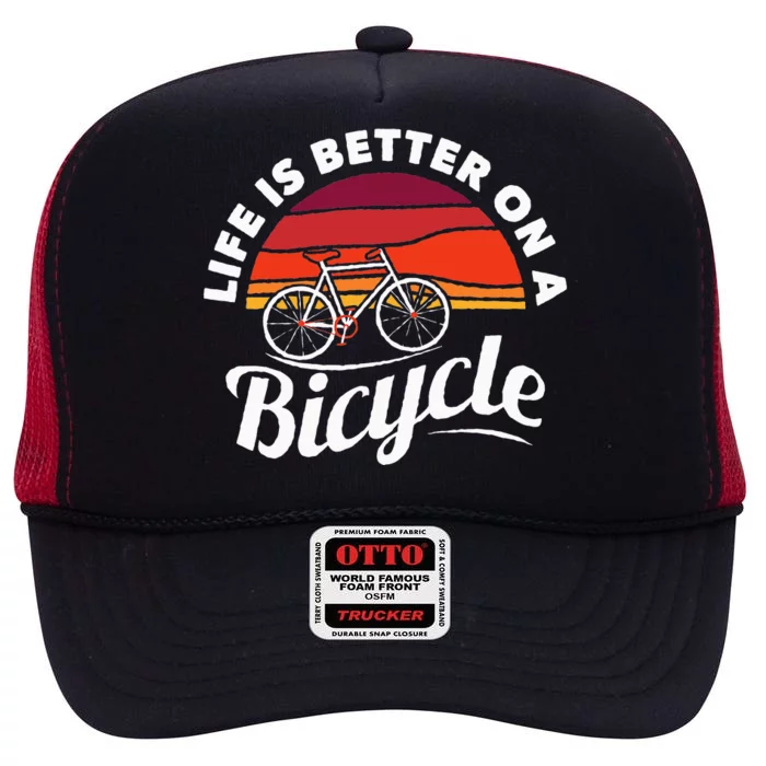 Bike Cycling Biking Cyclist Retro Theme Bicycle Quote Saying High Crown Mesh Trucker Hat