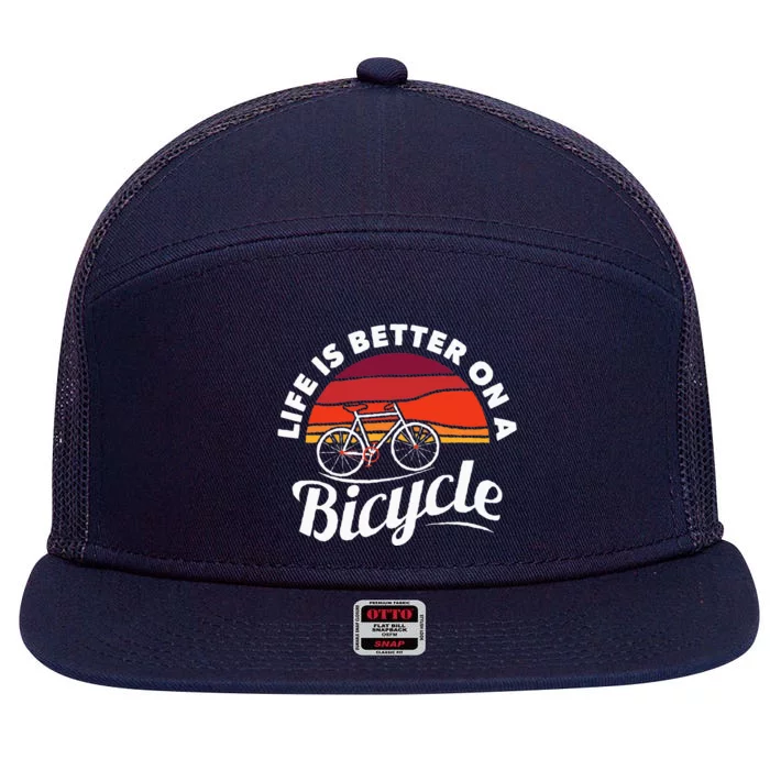 Bike Cycling Biking Cyclist Retro Theme Bicycle Quote Saying 7 Panel Mesh Trucker Snapback Hat