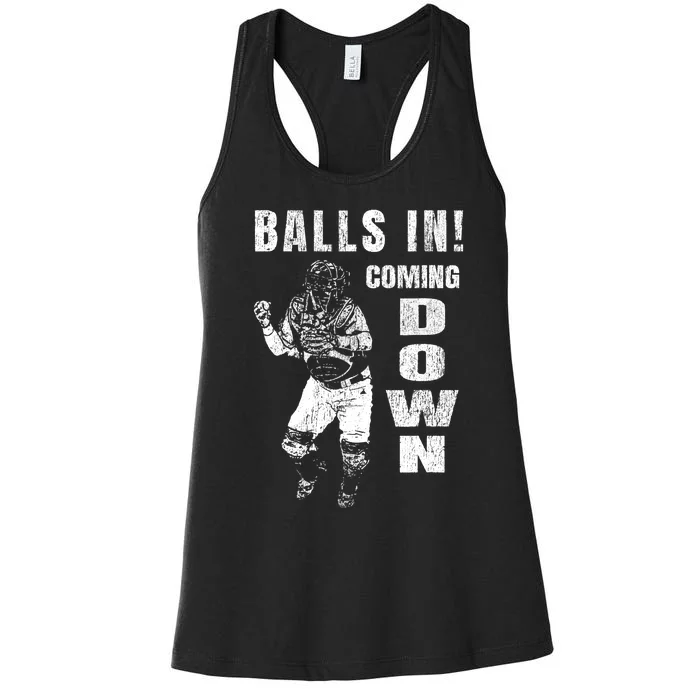 Baseball Catcher - Balls In - Coming Down - Baseball Women's Racerback Tank