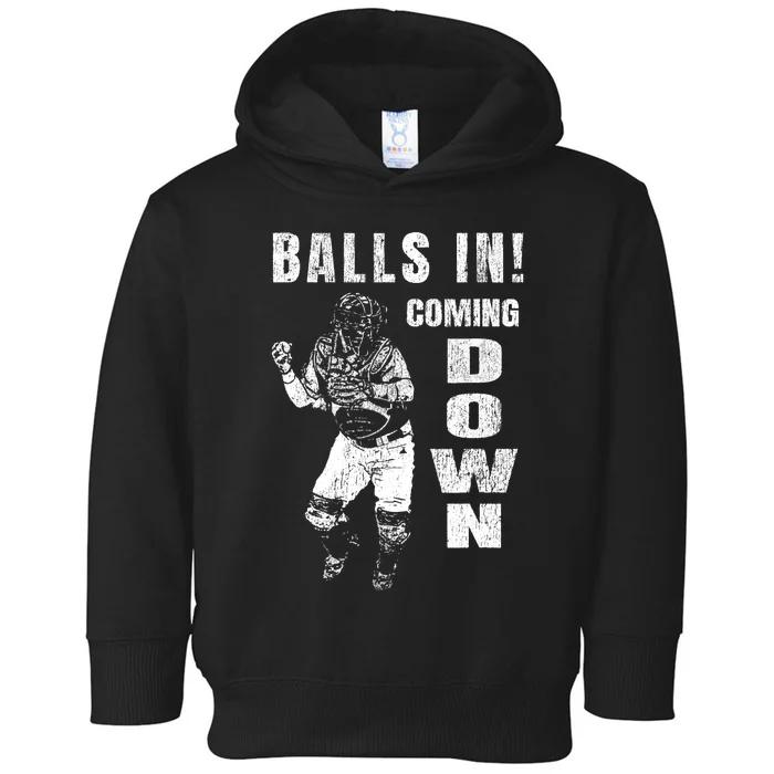 Baseball Catcher - Balls In - Coming Down - Baseball Toddler Hoodie