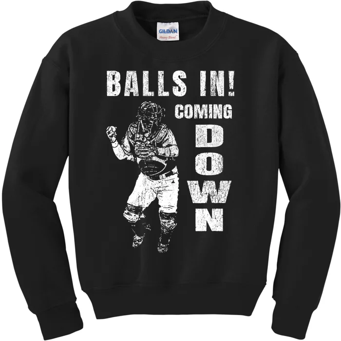 Baseball Catcher - Balls In - Coming Down - Baseball Kids Sweatshirt