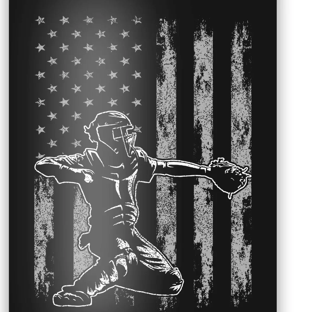 Baseball Catcher Baseball Usa Flag Poster