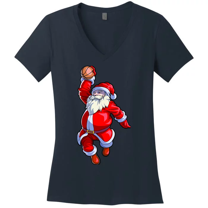 Basketball Christmas Boy Basketball Santa Claus Women's V-Neck T-Shirt