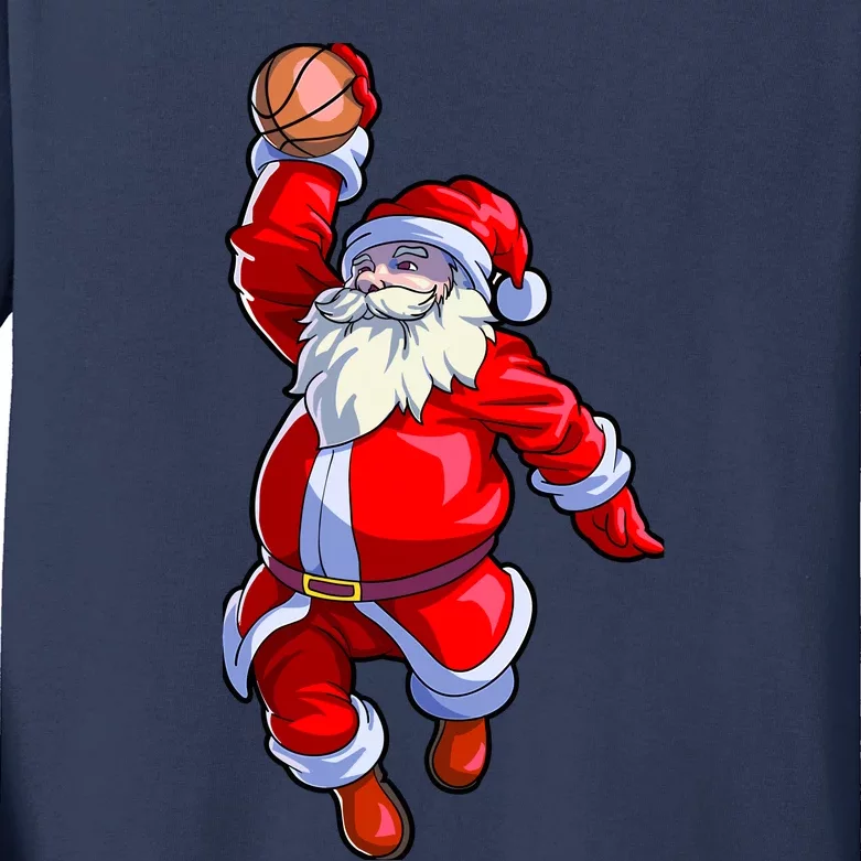 Basketball Christmas Boy Basketball Santa Claus Kids Long Sleeve Shirt