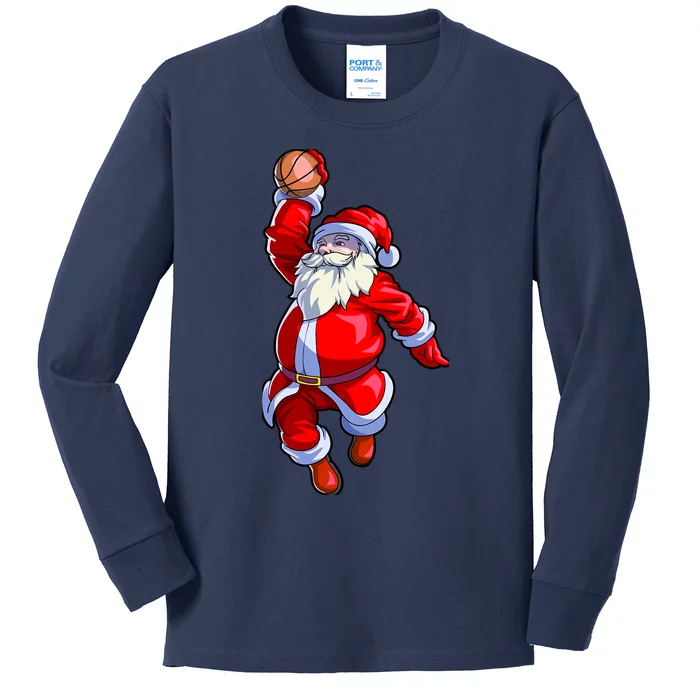 Basketball Christmas Boy Basketball Santa Claus Kids Long Sleeve Shirt