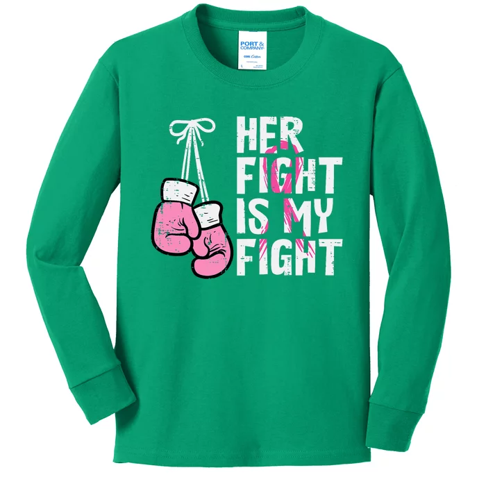 Breast Cancer Boxing Gloves Her Fight My Fight Kids Long Sleeve Shirt