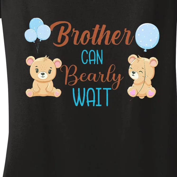 Brother Can Bearly Wait Bear Gender Neutral Boy Baby Shower Women's V-Neck T-Shirt