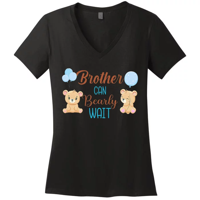 Brother Can Bearly Wait Bear Gender Neutral Boy Baby Shower Women's V-Neck T-Shirt