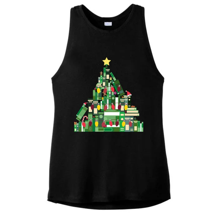 Booklovers Christmas Book Tree Cool Gift Ladies Tri-Blend Wicking Tank