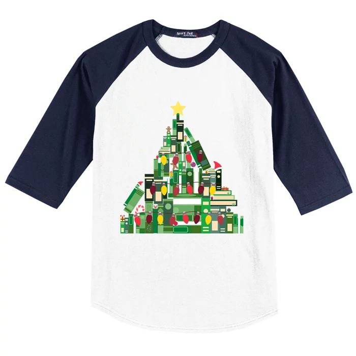 Booklovers Christmas Book Tree Cool Gift Baseball Sleeve Shirt