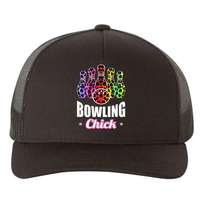 Bowler Chick Bowling Ball Leopard Art Bowling Yupoong Adult 5-Panel Trucker Hat