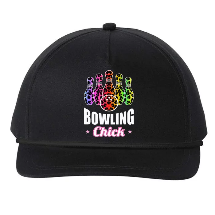 Bowler Chick Bowling Ball Leopard Art Bowling Snapback Five-Panel Rope Hat